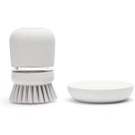 Brabantia Refillable Soap Dispensing Washing Up Brush (Light Grey) Secure Grip Palm Brush with Storage Tray